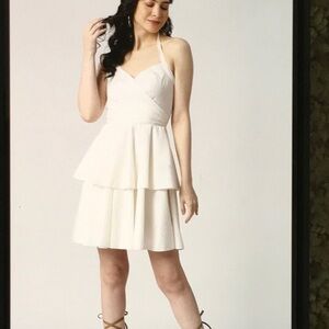 Elegant White Tiered Dress. V neck halter dress. Never worn.